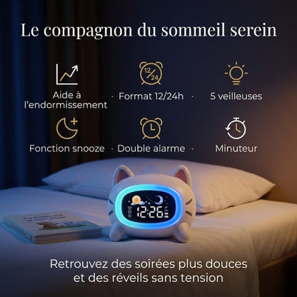 Réveil Enfant avec Entraînement au Sommeil, Sons Apaisants et 5 Motifs – Câlino