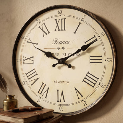 Horloge Murale Vintage Motif Français XVIe Siècle, Effet Bois et Silencieuse – Fontenoy