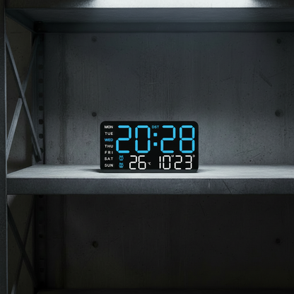 Réveil Mural LED Grand Format avec Télécommande et Affichage Température – Chronyx