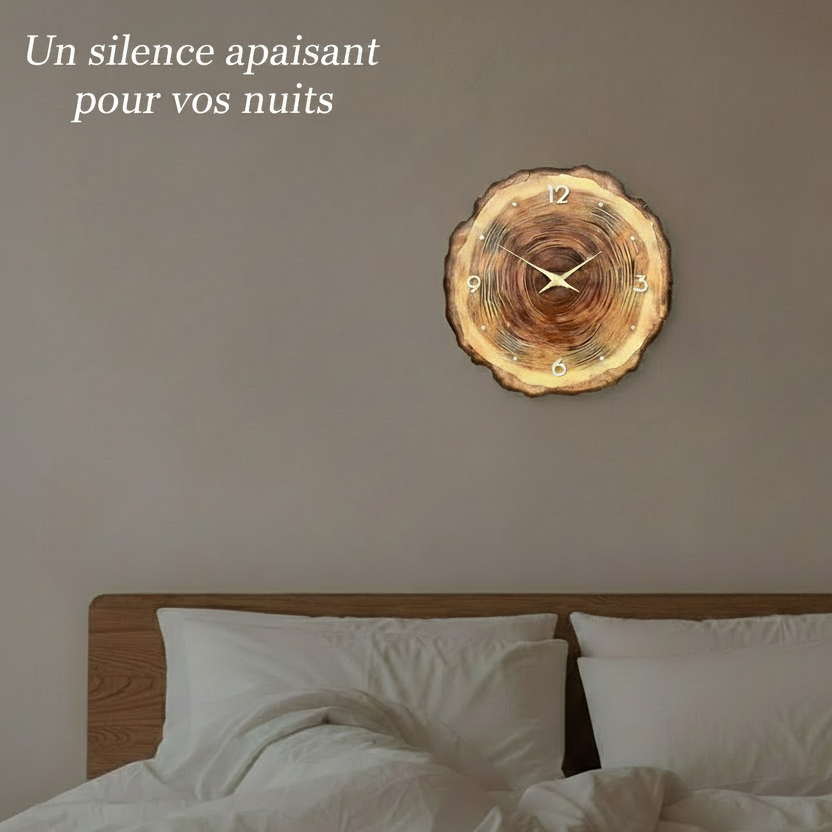 Horloge murale en bois effet tranche naturelle, silencieuse et décorative – Arboris