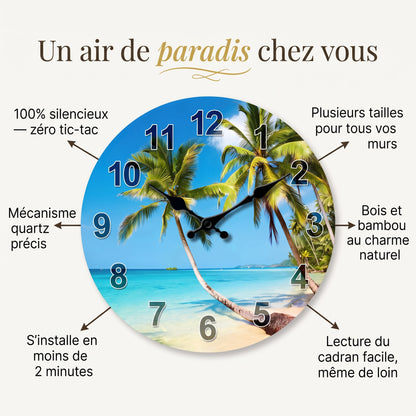 Horloge Murale Tropicale en Bois, Silencieuse – Palméa