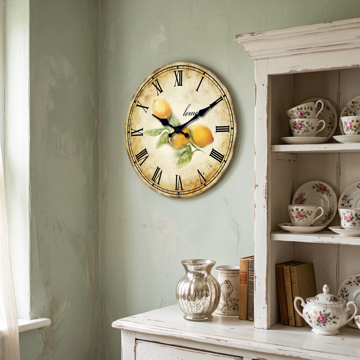 Horloge Murale en Bois Silencieuse, Motif Citron Vintage – Limona