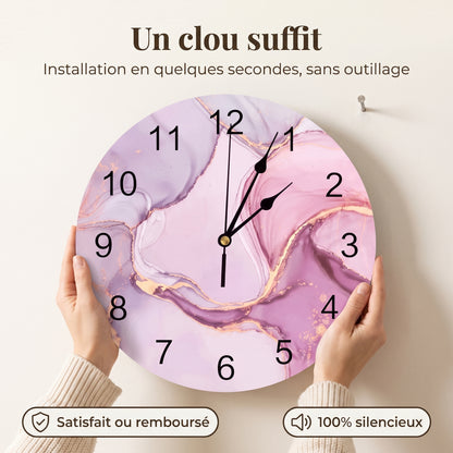 Horloge Murale Moderne Effet Marbre Dégradé Pastel, Silencieuse et Colorée – Pastella