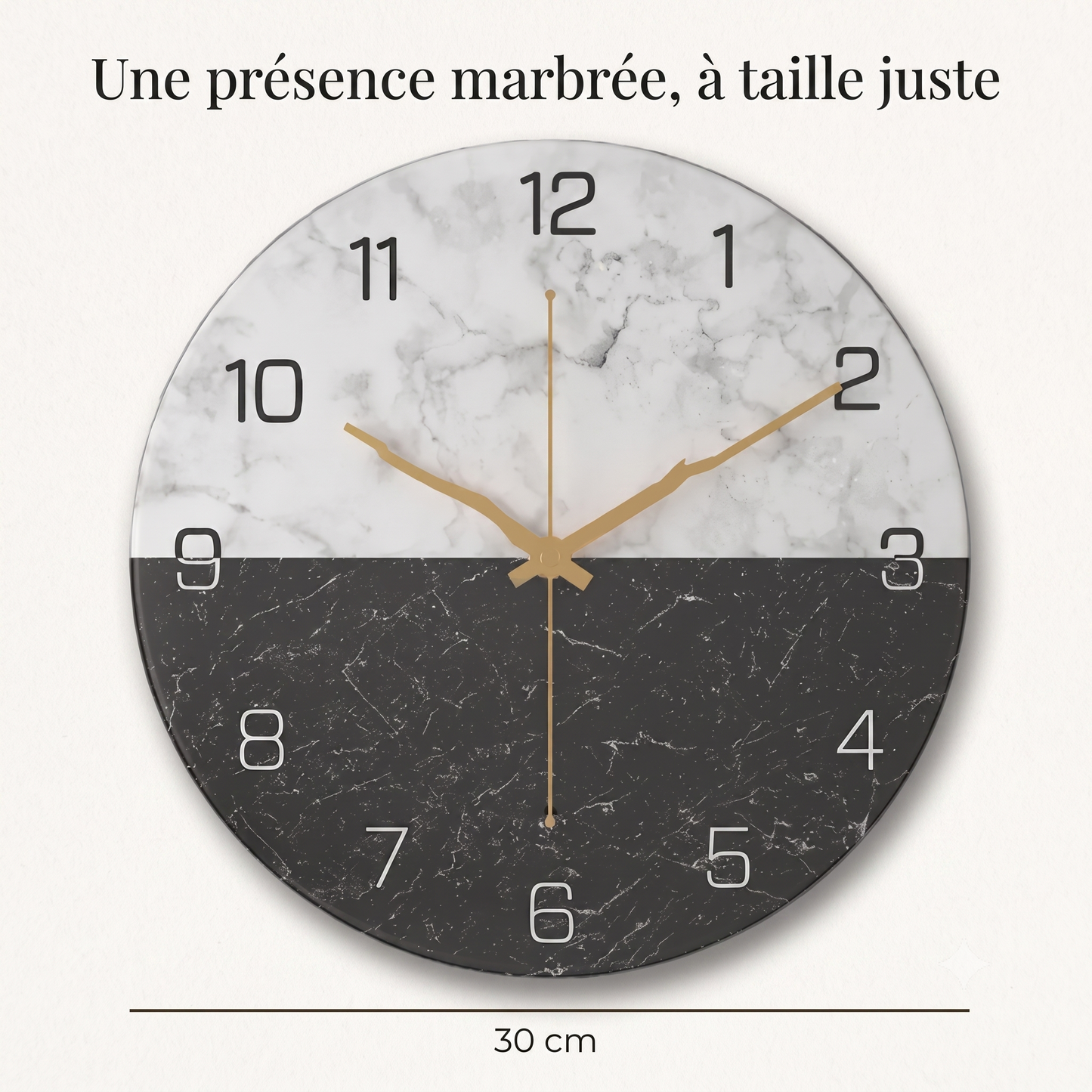 Horloge Murale Design Effet Marbre, Chic, Intemporelle et Facile à Installer – Marmora