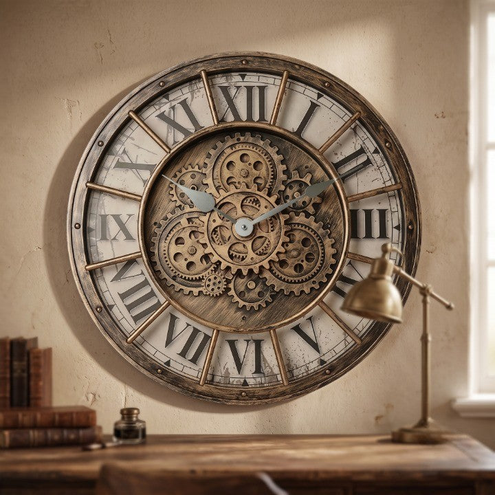 Horloge Murale Industrielle À Engrenages Style Steampunk, Silencieuse et Spectaculaire – Engrena