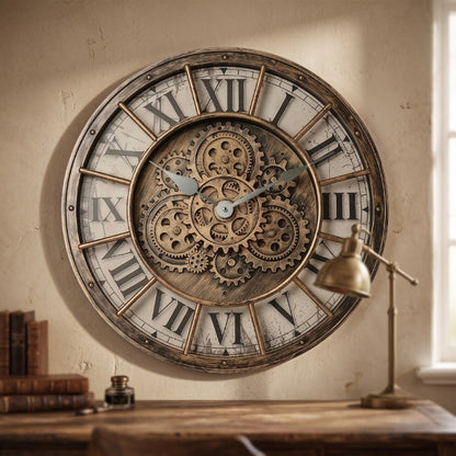 Horloge Murale Industrielle À Engrenages Style Steampunk, Silencieuse et Spectaculaire – Engrena