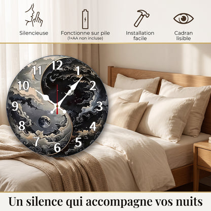 Horloge Murale Design Motif Fantastique en Bois, Silencieuse et Originale – Onyria