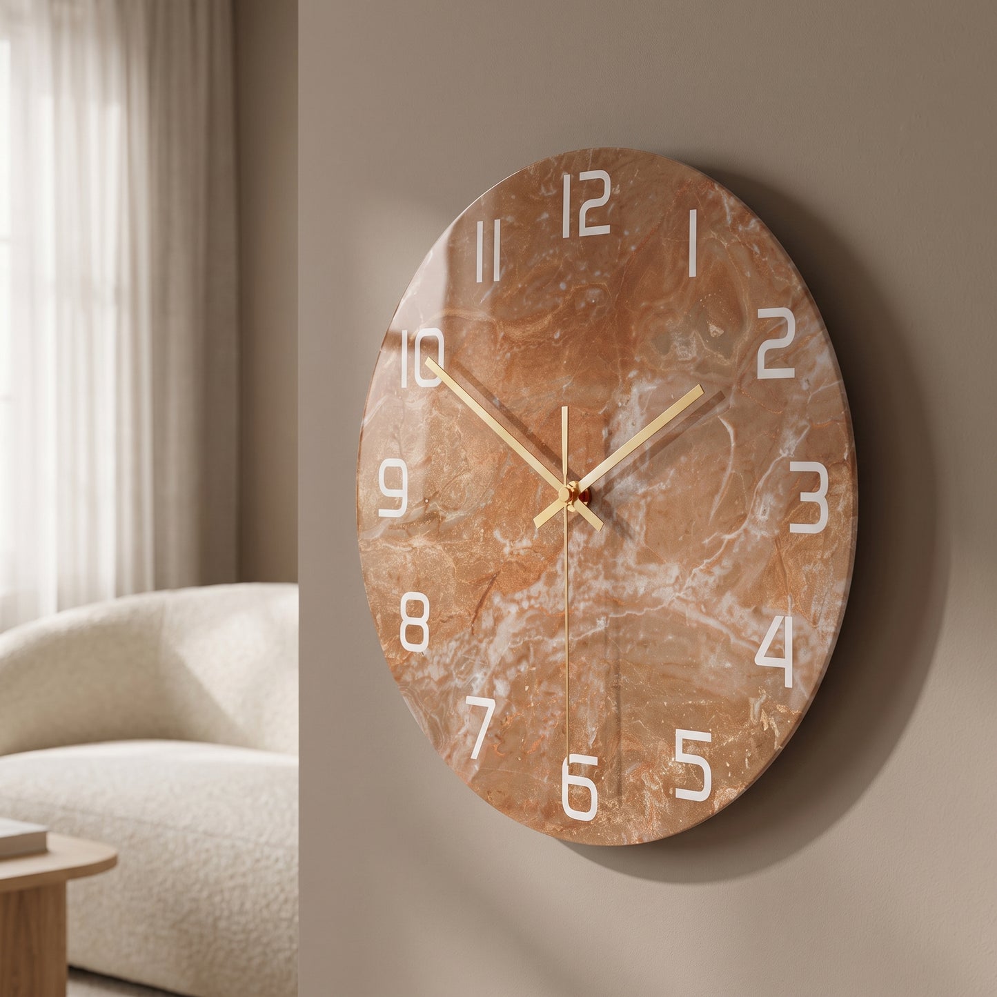 Horloge Murale Design Effet Marbre 3D en Acrylique, Silencieuse – Marbelia