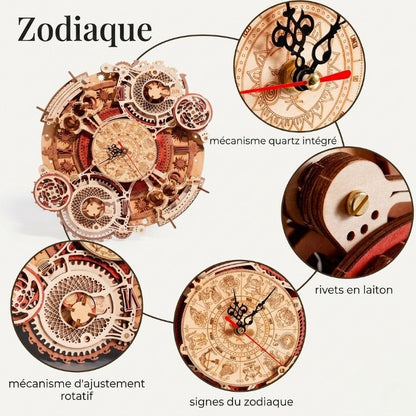 Horloge Originale DIY en Bois Steampunk à Assembler – Zodiaque