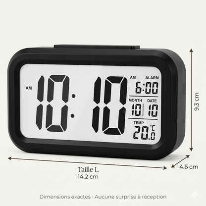 Réveil LED Grand Écran avec Snooze et Calendrier – Noctira