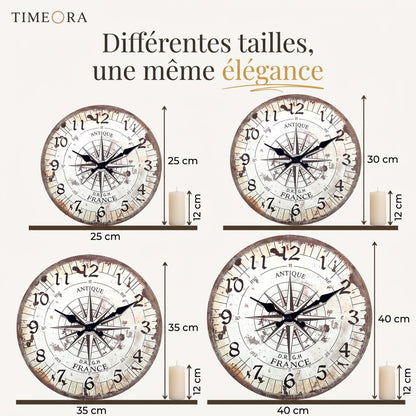 Horloge Murale Vintage Motif Boussole, Silencieuse – Cardinia