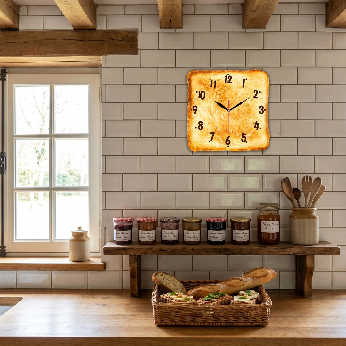 Horloge Murale Design Pain Grillé en Acrylique, Silencieuse et Originale – Toasta