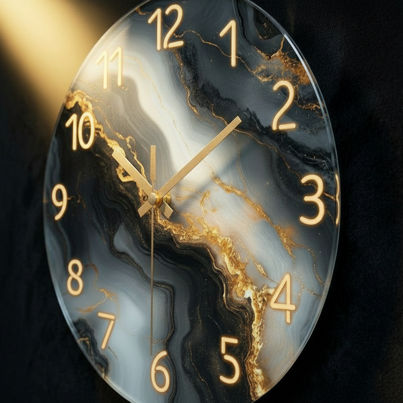 Horloge Murale Artistique Effet Marbre Bleu & Or – Design Luxe Décoratif – Auralis