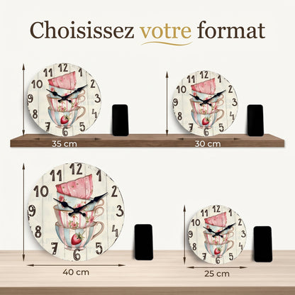 Horloge Murale Vintage Motif Tasse à Thé Fleurie, Silencieuse – Théodine