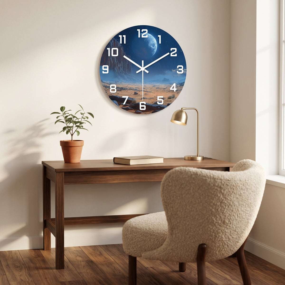Horloge Murale Originale Désert Lunaire en MDF, Sublime et Décorative – Lunaria