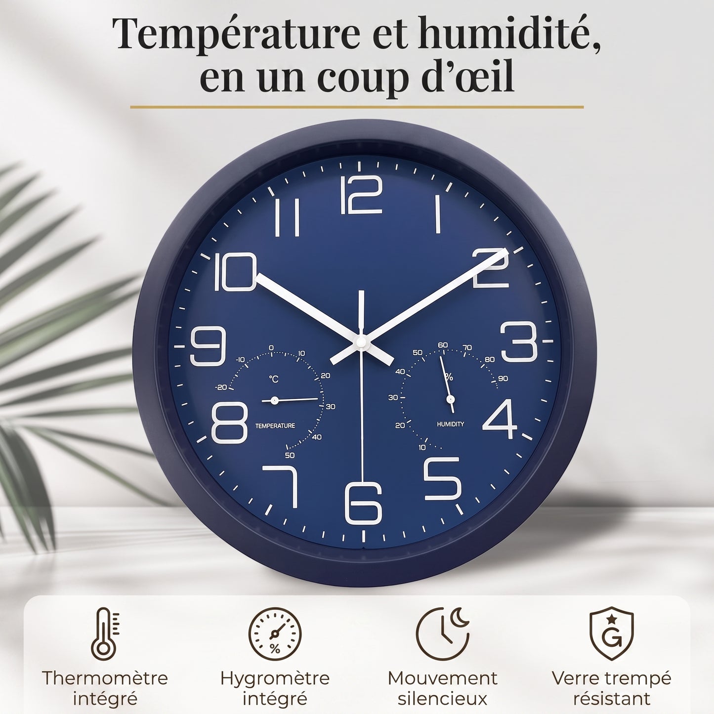 Horloge Murale Moderne avec Thermomètre, Silencieuse et Fonctionnelle – Climio