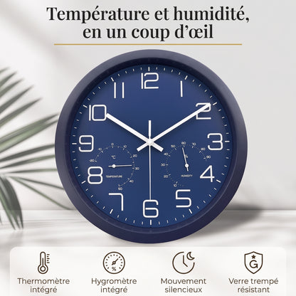 Horloge Murale Moderne avec Thermomètre, Silencieuse et Fonctionnelle – Climio