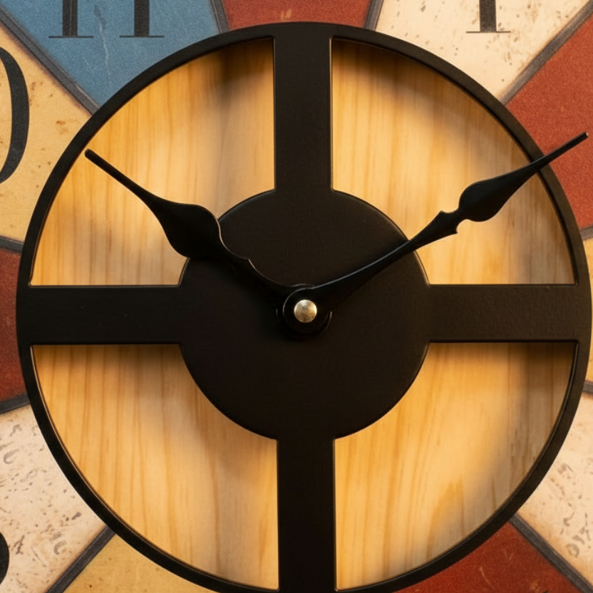 Horloge murale vintage rétro ajourée en bois MDF, silencieuse et décorative – Crossa