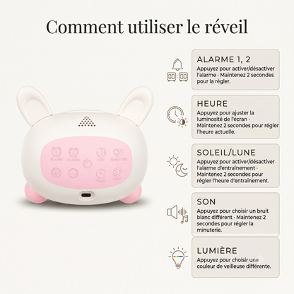 Réveil Enfant avec Entraînement au Sommeil, Sons Apaisants et 5 Motifs – Câlino