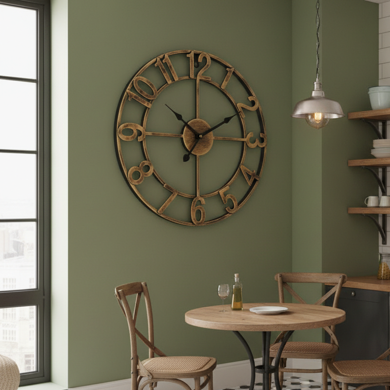 Horloge Murale Industrielle Ronde en Métal Vintage, Silencieuse et Décorative Grand Format – Ferrano
