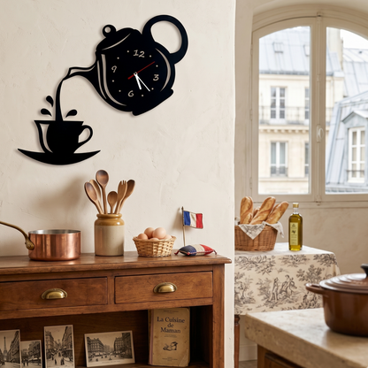 Horloge Murale Design Originale Théière 3D Miroir pour Cuisine, Silencieuse – Théova