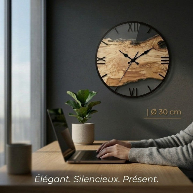Horloge Murale Design Transparente en Acrylique Effet Bois, Silencieuse et Épurée – Norévia