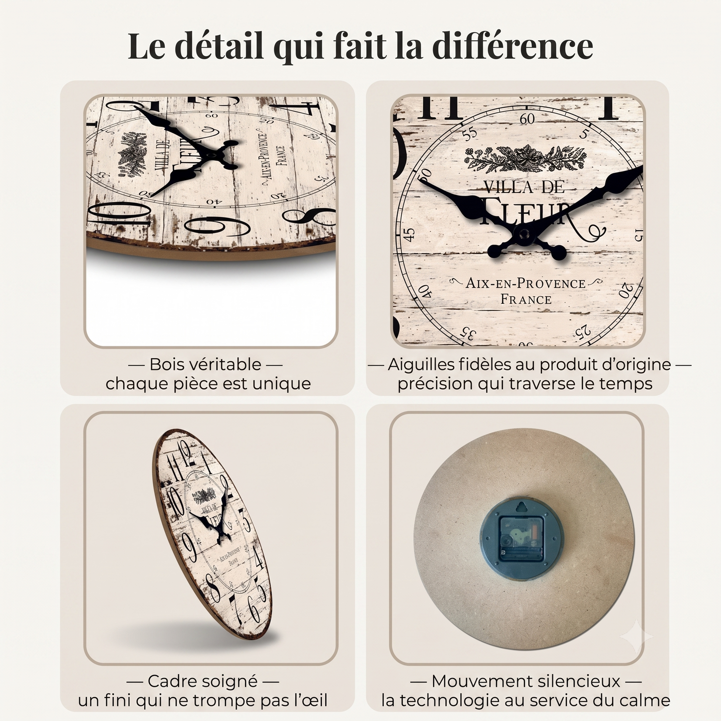 Horloge Murale Vintage Ronde en Bois et Bambou, Silencieuse et Authentique – Provença