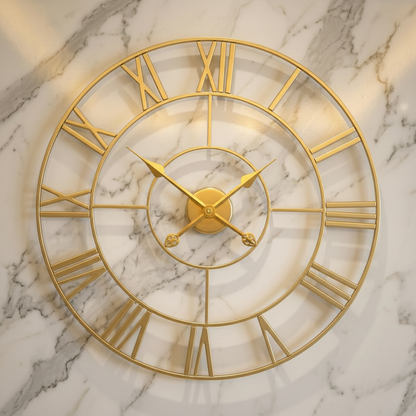 Horloge Murale Industrielle Dorée Classique, Silencieuse et Décorative – Valenza