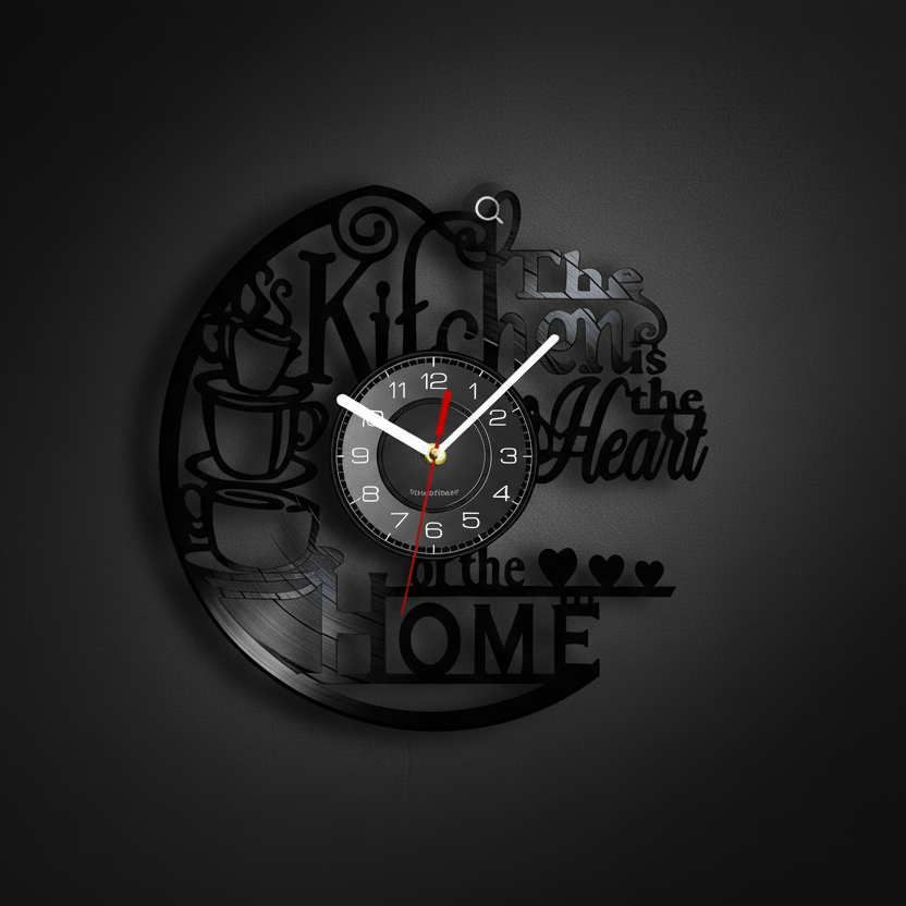Horloge murale design en vinyle inspirée disque, décorative et silencieuse – Vinoria