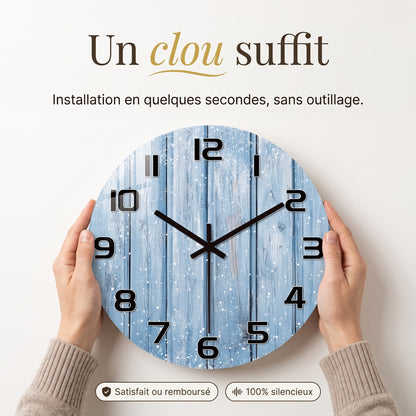 Horloge Murale Rustique en Bois Silencieuse, Flocons de Neige – Flocona