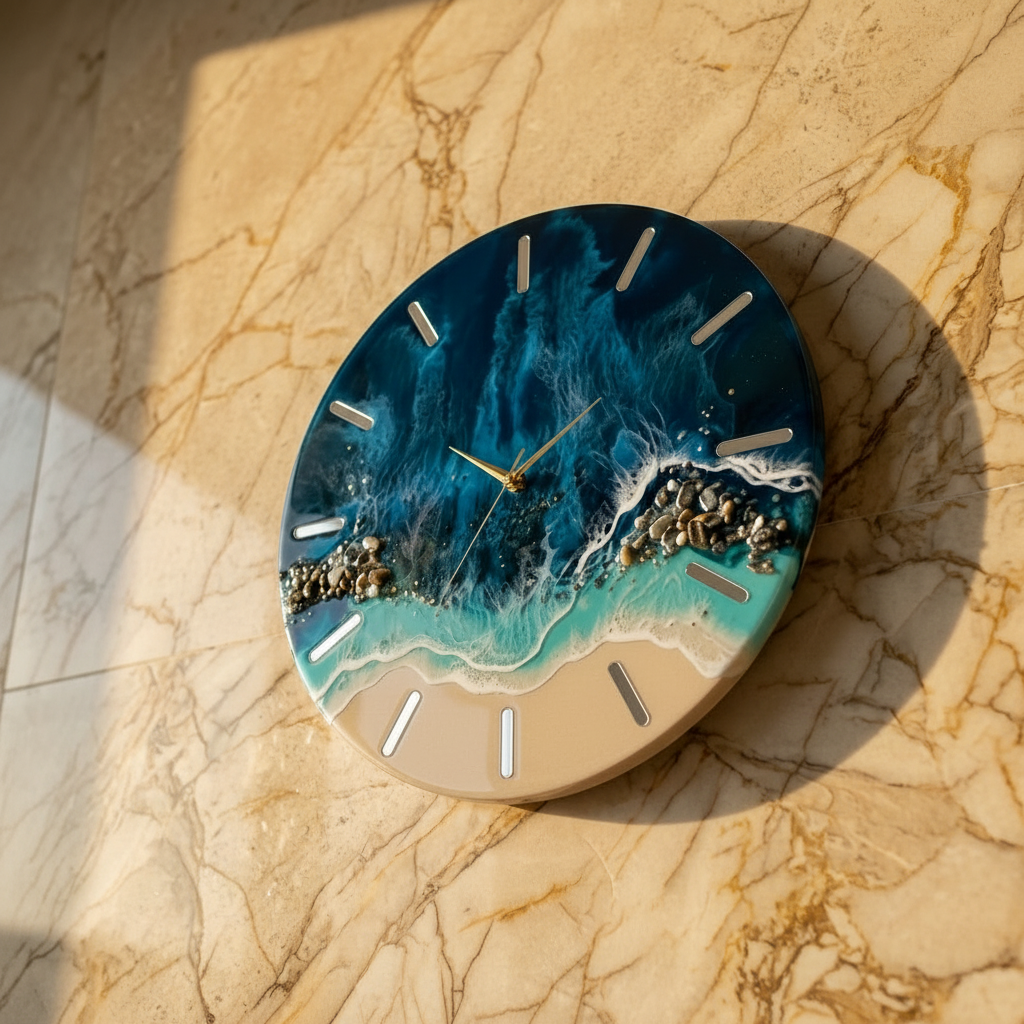 Horloge Murale Design Effet Marbre Résine – Océan