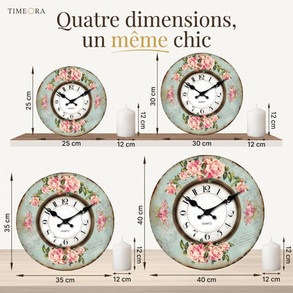 Horloge Vintage Motif Roses en Bois, Silencieuse – Rosalys