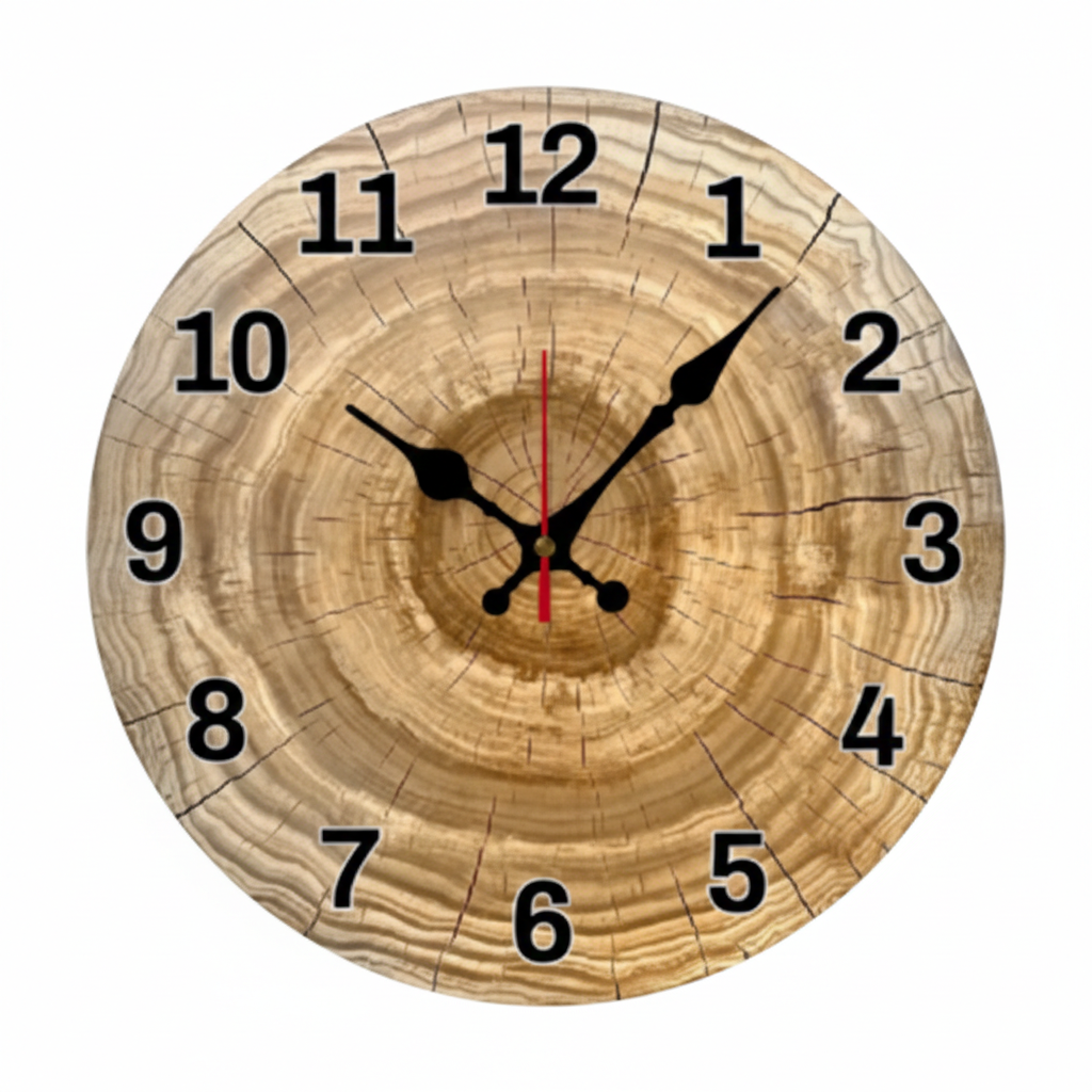 Horloge murale en bois motif tronc d’arbre, lisible et silencieuse – Dendro