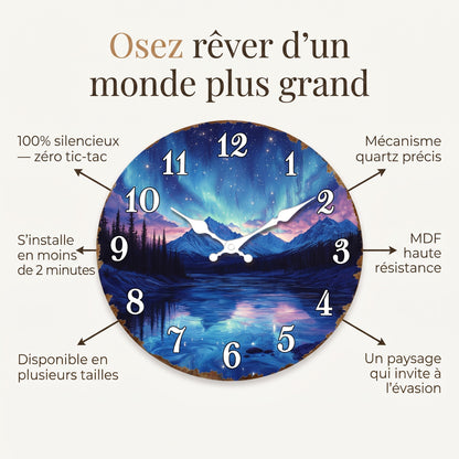 Horloge Murale Originale Aurore Boréale, Silencieuse et Scénique – Auréa