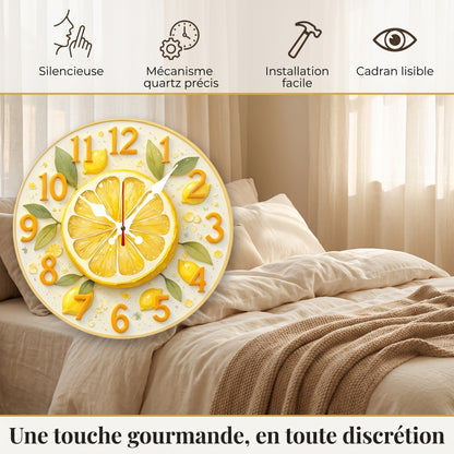 Horloge Murale Originale Motif Citron et Orange en Bois, Silencieuse et Décorative – Citrina