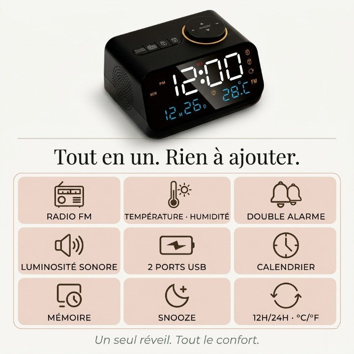 horloge Numérique LED avec Radio FM et Snooze – Novyx