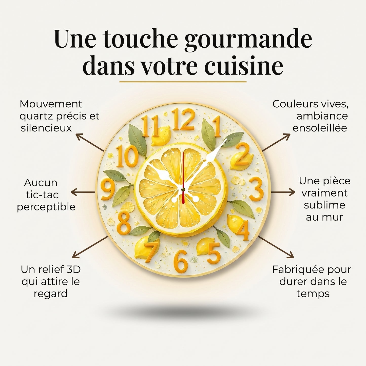 Horloge Murale Originale Motif Citron et Orange en Bois, Silencieuse et Décorative – Citrina