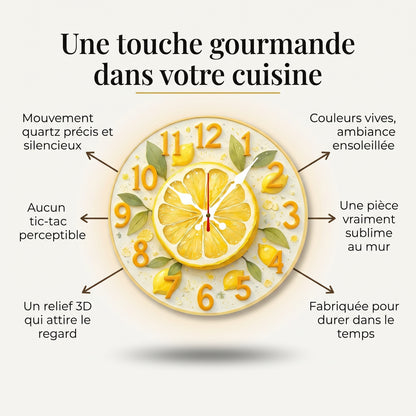 Horloge Murale Originale Motif Citron et Orange en Bois, Silencieuse et Décorative – Citrina