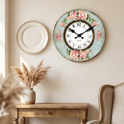 Horloge Vintage Motif Roses en Bois, Silencieuse – Rosalys