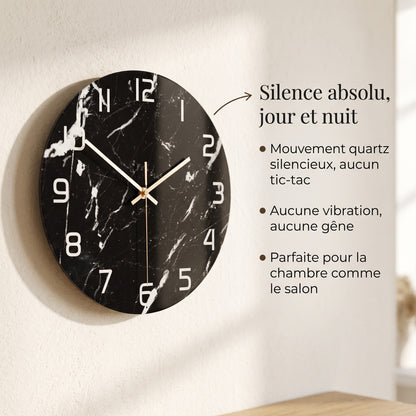 Horloge Murale Design Effet Marbre 3D en Acrylique, Silencieuse – Marbelia