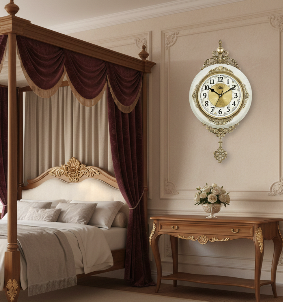 Pendule Murale Vintage Européenne Rétro avec Balancier, Silencieuse et Décorative – Auvedian