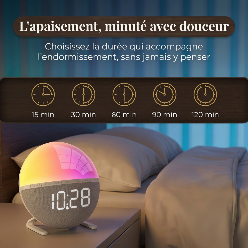 Réveil Lumineux Enfant et Adulte, Simulation Lever de Soleil, 9 Couleurs et 7 Sons Naturels – Aurina