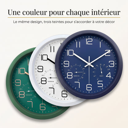 Horloge Murale Moderne avec Thermomètre, Silencieuse et Fonctionnelle – Climio