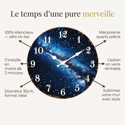Horloge Murale Originale Motif Galaxie et Nébuleuse, Silencieuse et Cosmique – Galaxia
