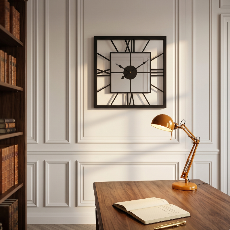 Horloge Murale Design Carrée en Métal avec Miroir, Silencieuse et Élégante – Mirova