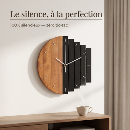Horloge Murale Moderne Abstraite en Bois, Silencieuse et Créative – Rustika
