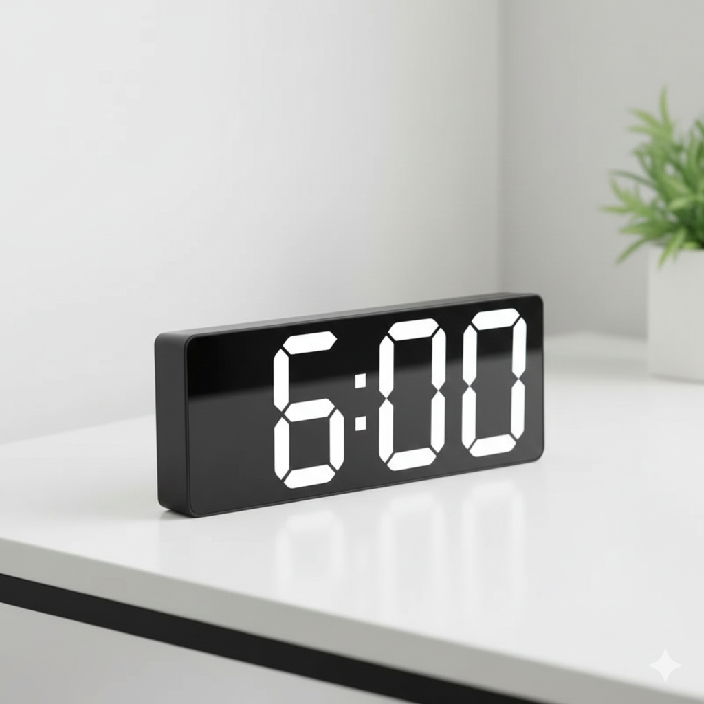 Horloge Numérique LED Miroir à Commande Vocale et Mode Nuit – Noctyra