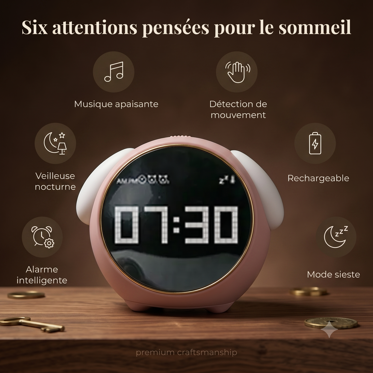 Réveil Enfant Tactile avec Double Alarme, Contrôle Vocal et Veilleuse LED – Doudoo