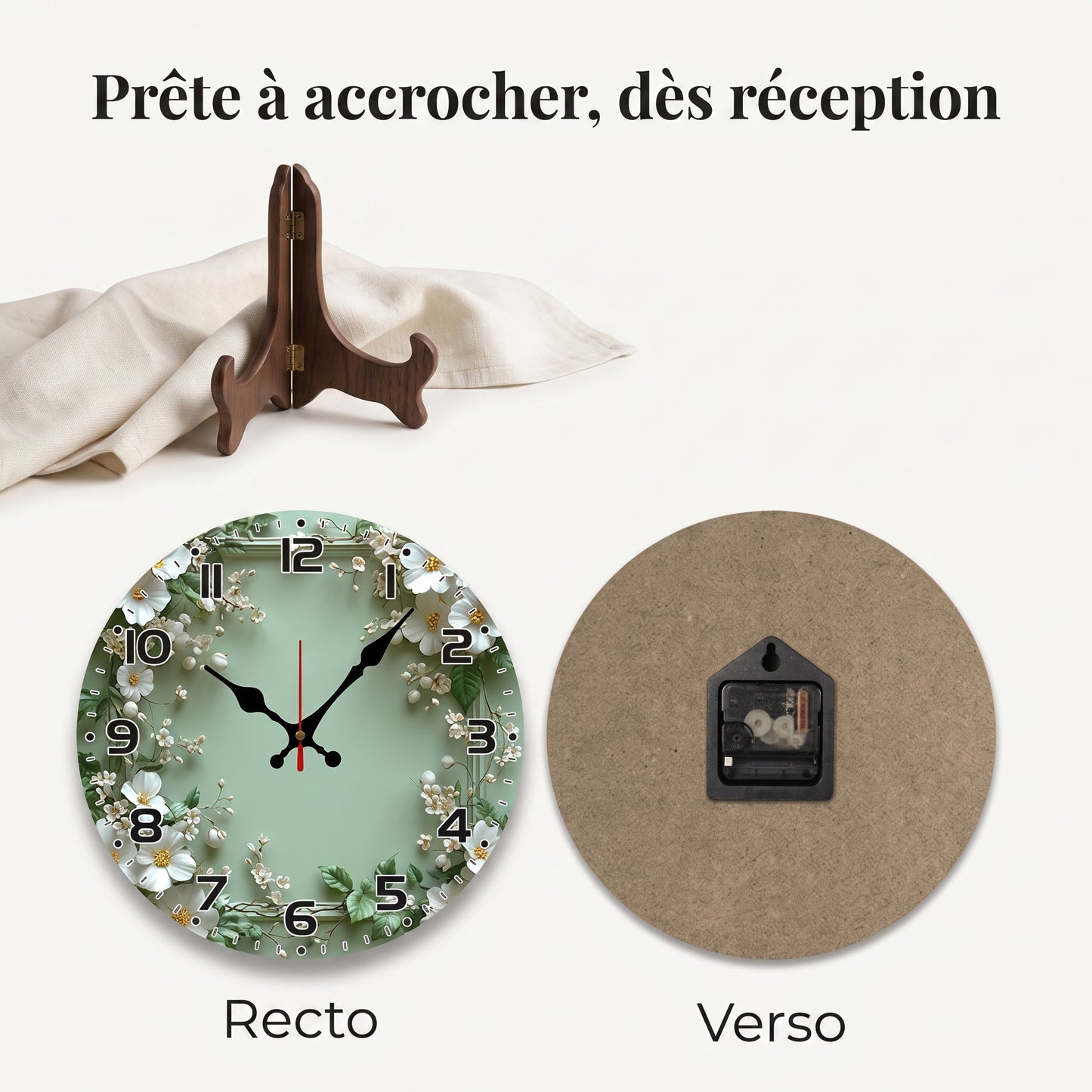 Horloge Murale Design Motif Couronne Florale, Silencieuse et Romantique – Verdana