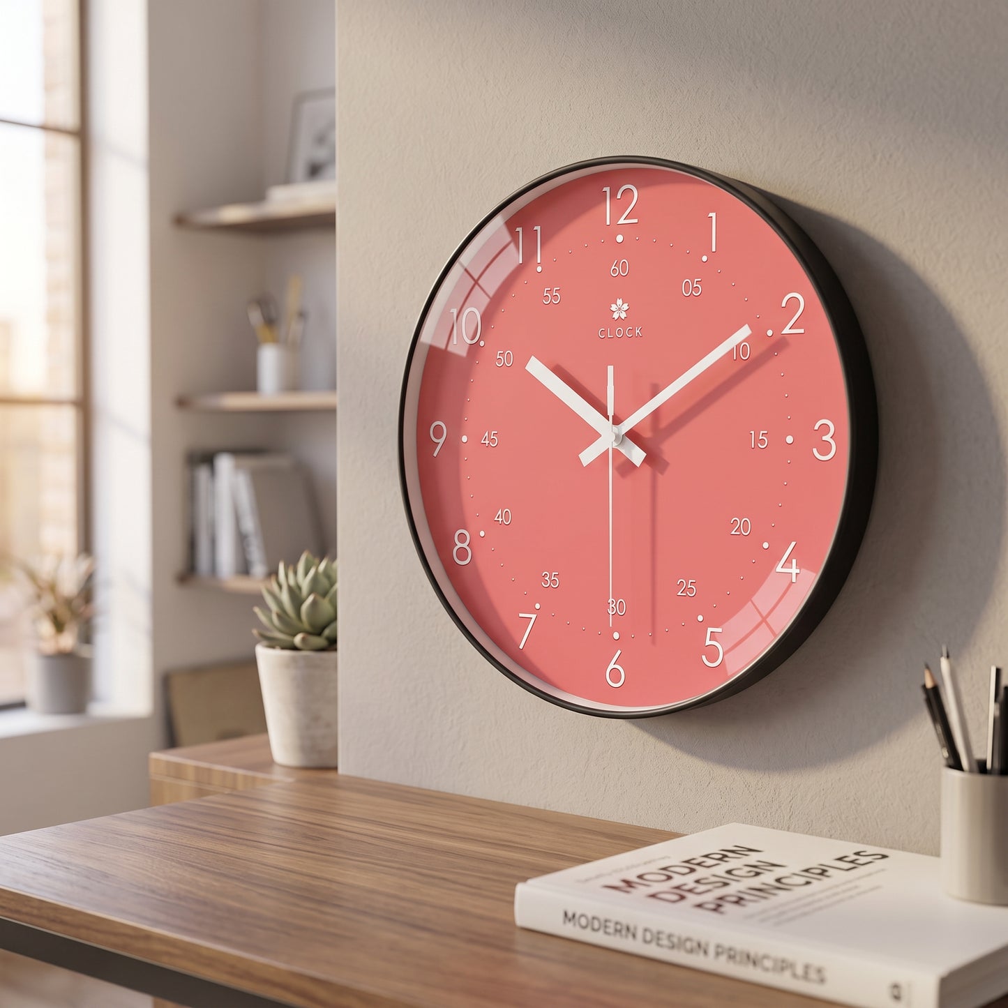 Horloge Murale Moderne Ronde en Plastique Rose, Silencieuse et Décorative – Rosalia